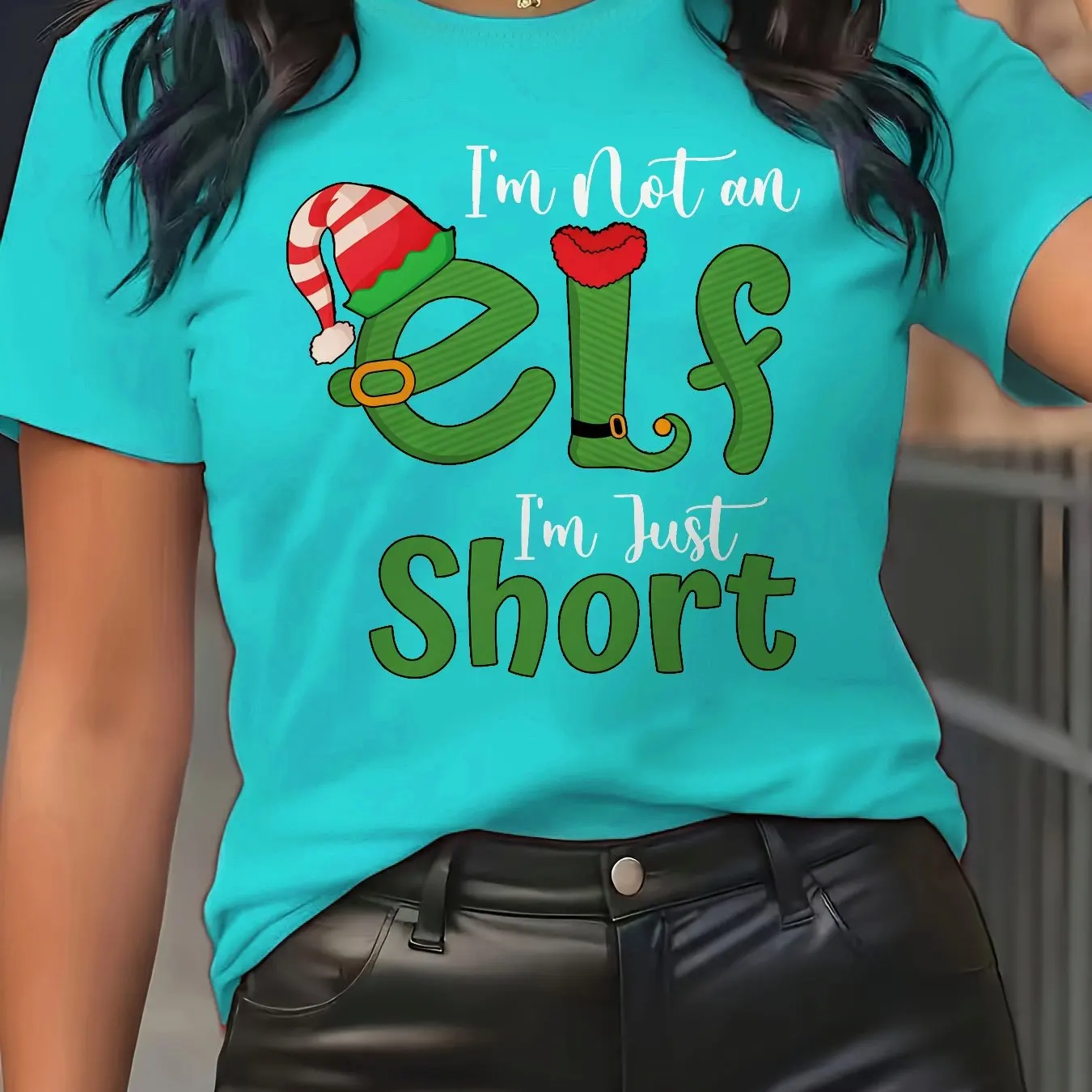 جديد عادية عناصر X'mas رسالة مطبوعة المرأة تي شيرت الشارع موضة عيد الميلاد كرنفال حفلة مستديرة الرقبة قصيرة الأكمام بلايز