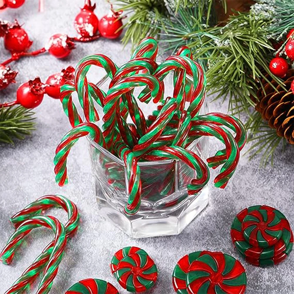 

24/12pcs Christmas Acrylic Candy Canes Twisted Red Green Crutch Xmas Tree Drop Ornaments New Year Party Home Decor Kids Gift Toy