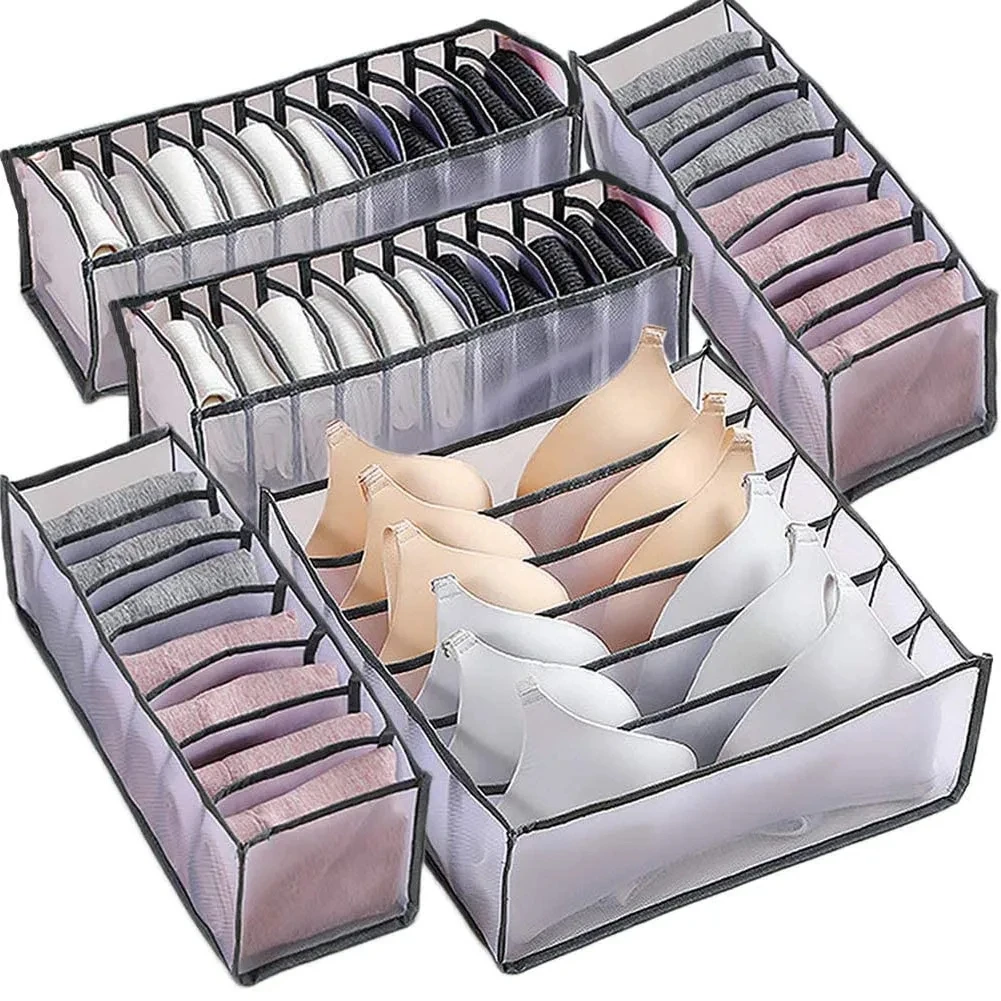 Organizador de calcetines y ropa interior plegable, caja de almacenamiento con divisores, bolsa de malla transpirable para armario, 6/7/11 rejillas