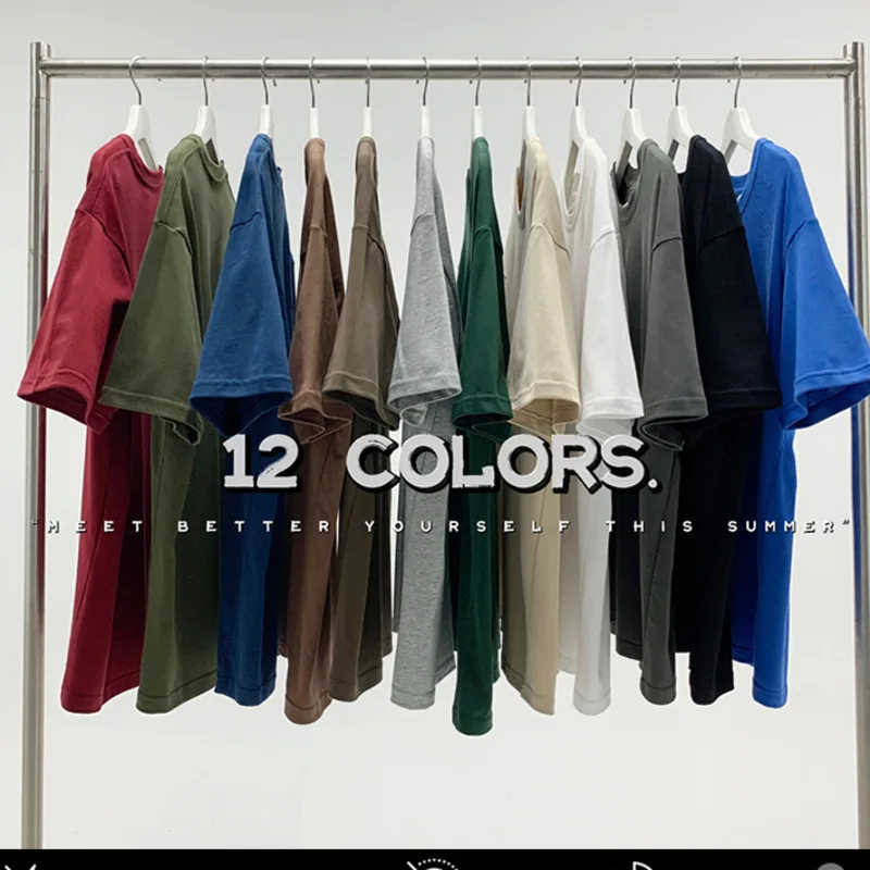 Quality Brand 7.4oz 210gsm Men Cotton T-shirts Solid Color Oversize Boy Short Sleeve Top Tees Summer Man Casual Basic Tshirt 5XL