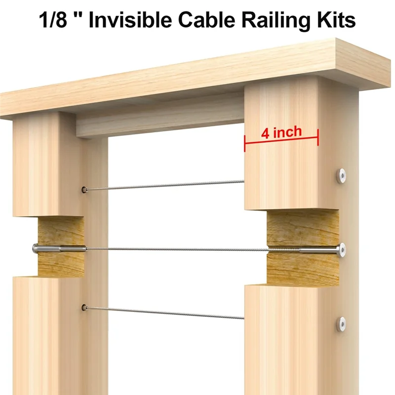 ABJY-10 Pairs 4X4in Invisible Cable Railing Kit, 1/8In Invisible Receiver And Swage Stud End For 2X2in,4X4in Wood/Metal Posts