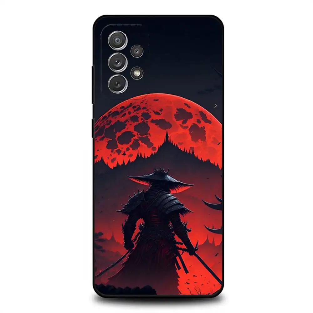 日本の武士道サムライ電話ケースサムスン S 25、24、23、22、30、21、10、9、ウルトラ、プラス、ライト、FE、4、5G ブラックソフトケース