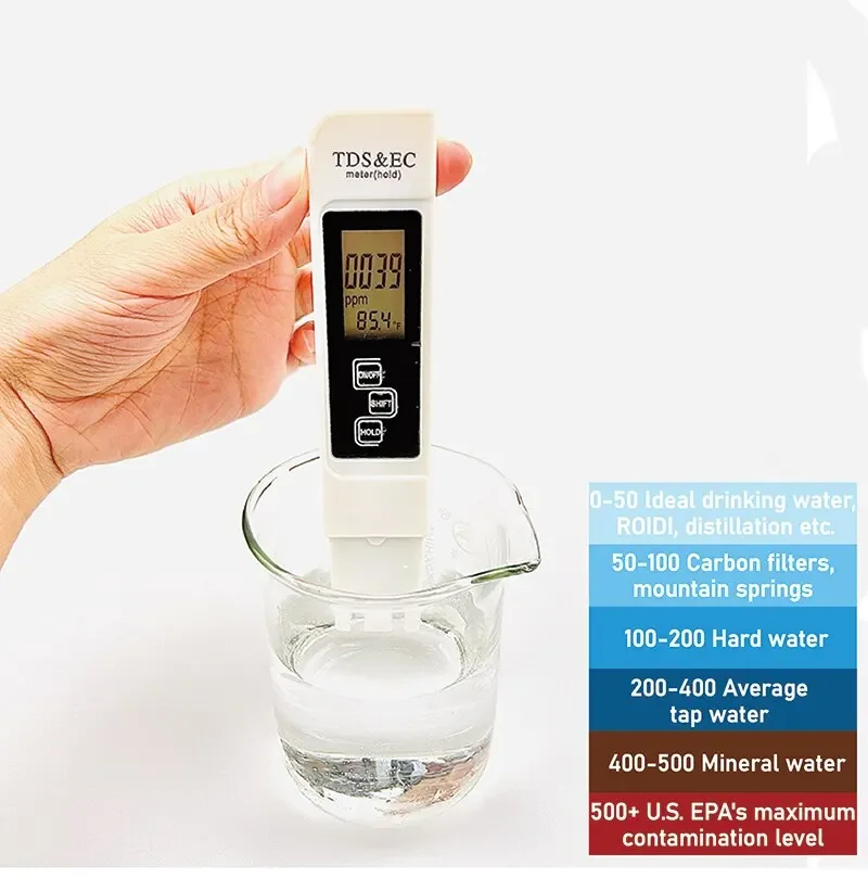 1pc weißer digitaler Wasser qualitäts tester tds ec meter bereich 0 bis 9990 multifunktion aler Wasser reinheit temperatur temperatur ppm tester