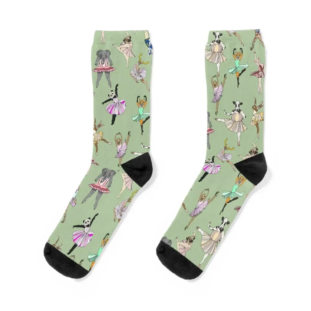 Festive Animal Ballet Hipsters on Green Socks japanese fashion sport compression Women's Socks Men's