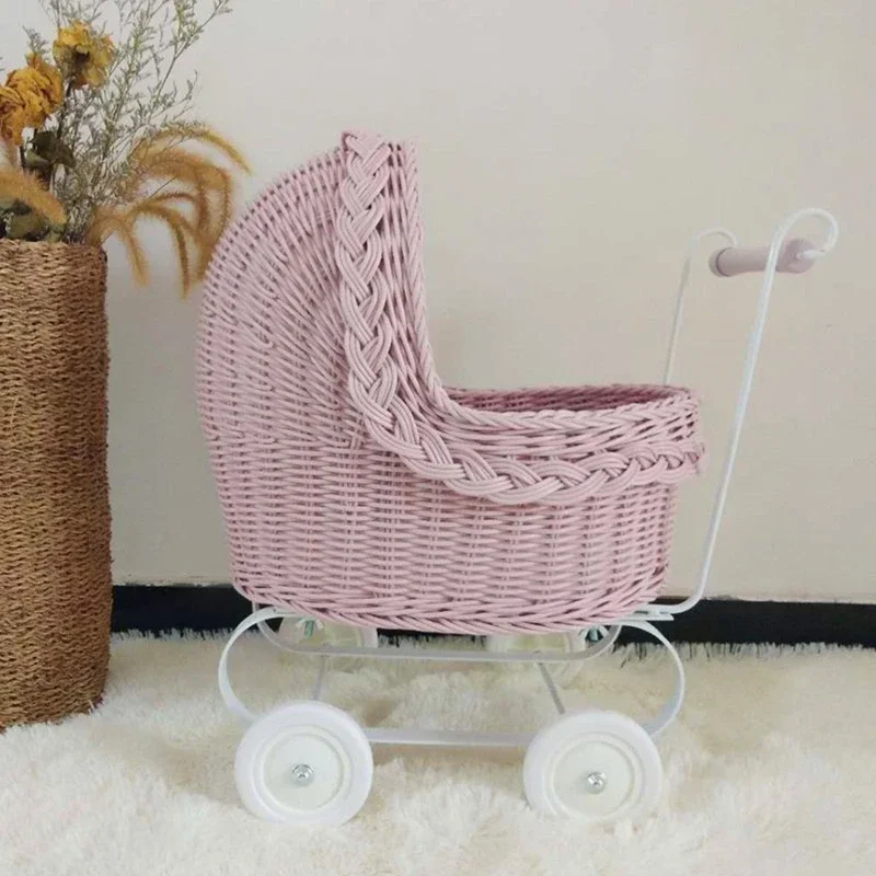 Pet Carts Rattan Weaving  Hand Woven Toy  All-season Universal Washable Iron Frame  Pet Accessories