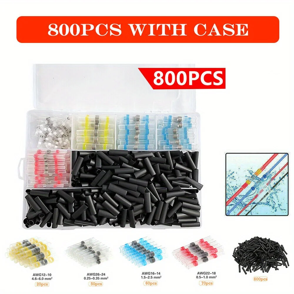 

800pcs Waterproof Solder Seal Sleeve Heat Shrink Wire Connectors Butt Terminals