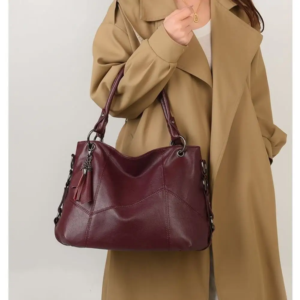 Retro Soft Leather Tote Bag Large Capacity Shoulder Handbag Womens Casual Crossbody Purse Practical Daily Style