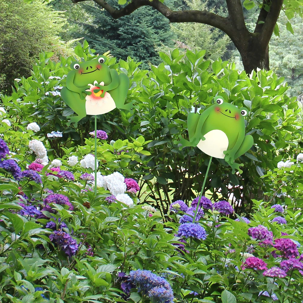 

3 Pcs Iron Frogs Stakes Safe Durable Yard Garden Lawn Decor Cartoon Gifts Gardening Frog Lovers Stakes Feel