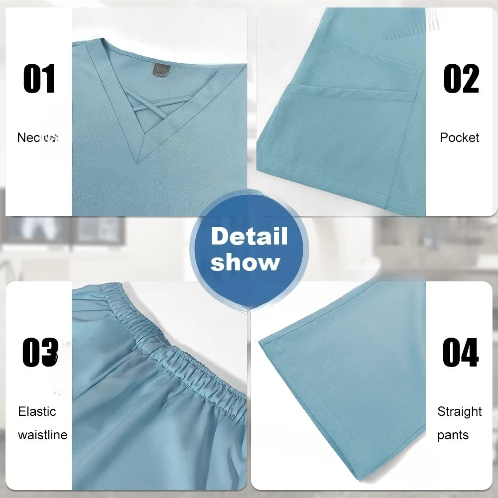 Niaahinn Medical Scrub Uniform Set Nursing Hospital Short Sleeves Top Pants Sets Nurse Uniform Fit Wholesale Spandex Scrubs Suit