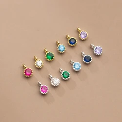 100% Real Sterling 925 Silver Accaccessories Round Zircon Charm Pendant For Bracelets and Necklaces Key Diy Material for Jewelry