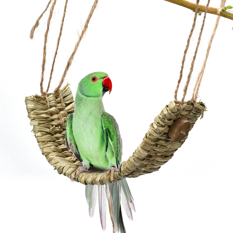 

Random Style Wood Pet Parrot Bird Chew Toys Handmade Natural Straw Chewing Bite Hanging Cage Bell Swing Climb Pendant Swing Toy