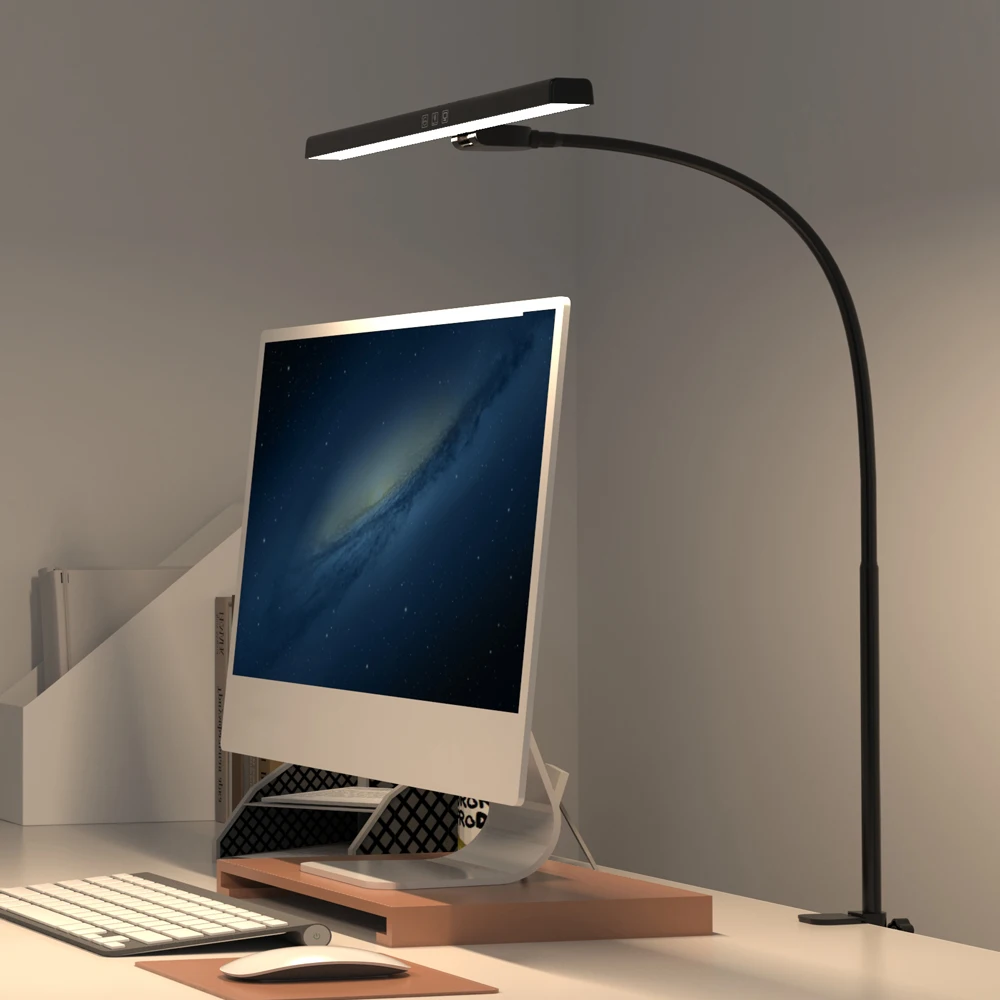LED Desktop Clamp Light Adjustable 3 color Stepless Dimming Bar For Office/Gaming/Study Computer Display Monitor Lighting Lamp
