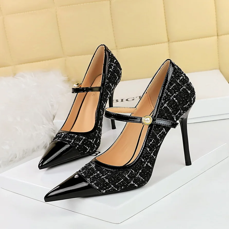 Women Flock High Heels Shoes Pointed Toe Pumps Ladies Shoes New Arrival