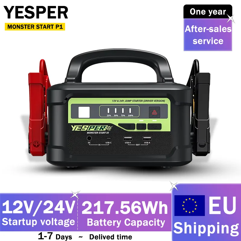 YESPER MONSTER START P1 Démarreur de Voiture Portable 12V/24V, Capacité 217,56Wh, Alimentation d'Urgence pour Voiture, Démarreur Dooster