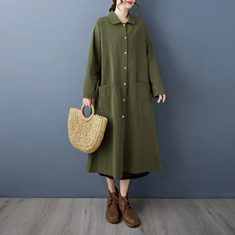 

Новое весеннее художественное льняное пальто средней длины в стиле ретро с лацканами и открытой грудью, длинное пальто све, удлиненное пальто Dr для женщин