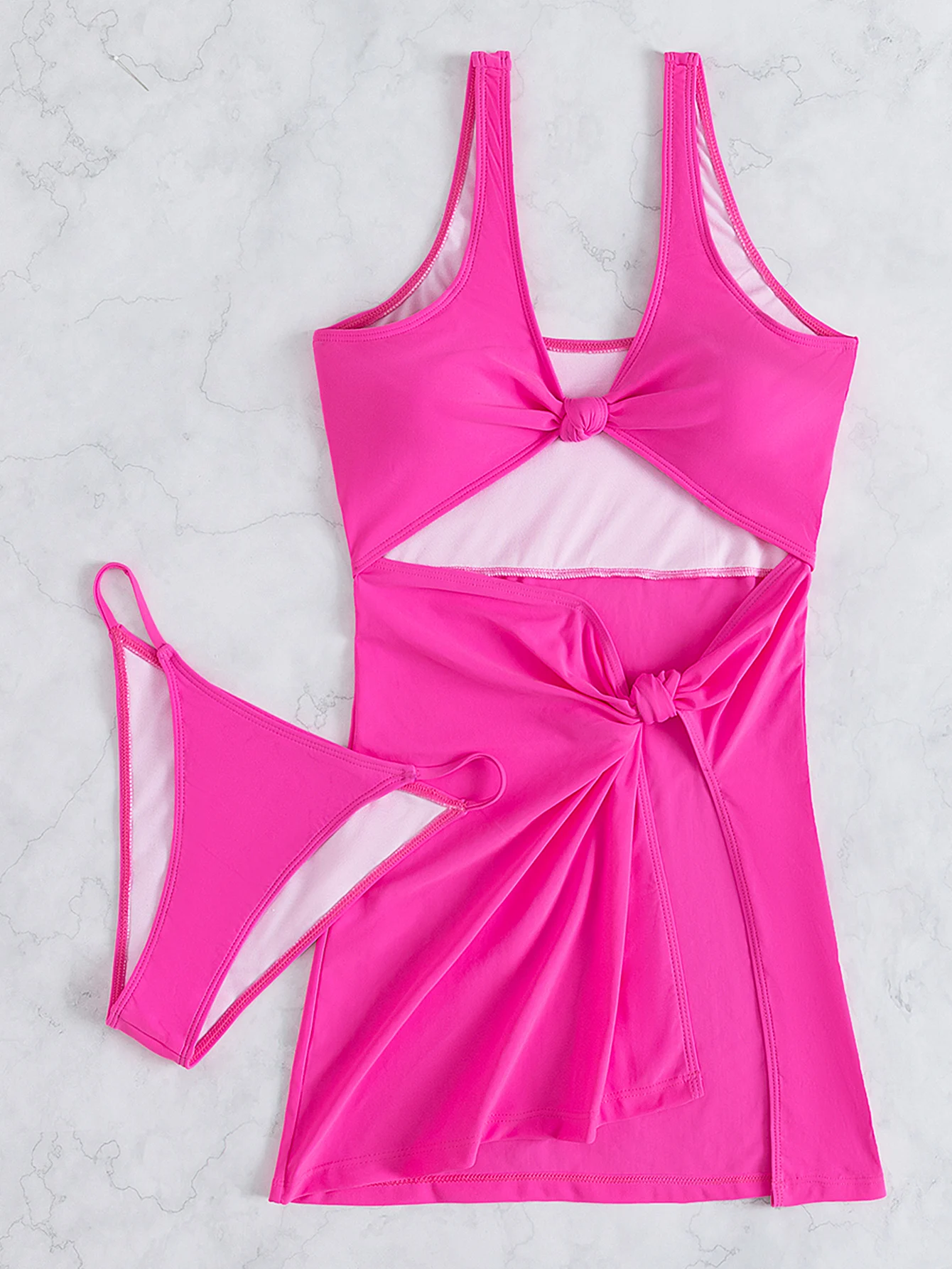 Pink Bikini Dress 2024 Women Solid Swimwear Female Sexy Swimsuit Two Piece Summer Swim Beachwear Bathers Bathing Swimming Suit