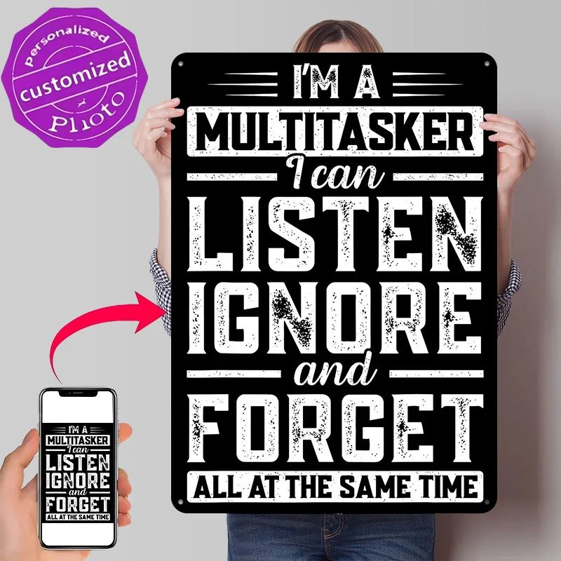 Multitasker Funny Sarcastic Quote 3D Texture Metal Poster Customized Wall Art Tin Sign Gift for Mancave Luxury Decoration Home