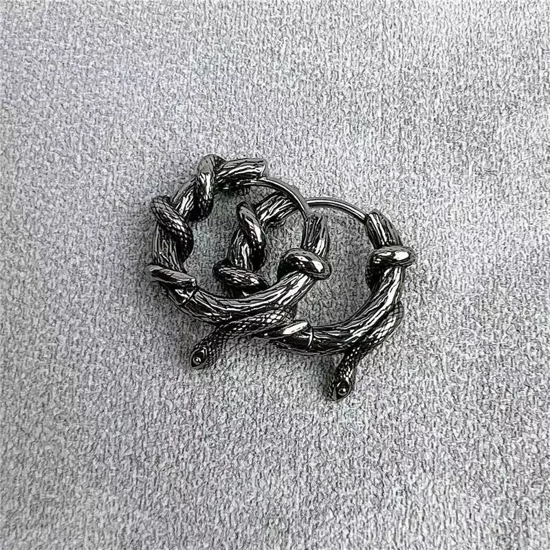 Vintage Snake Tangled Plant Vines Earrings Gothic Black Mamba Viper Hypoallergenic Earrings Men\\\'s Biker Rock Rap Jewelry Gift