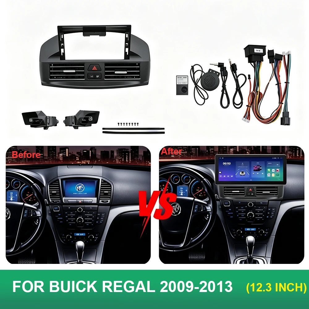 12.3 Inch Car Radio Fascia Panel For Buick Regal 2009‑2013 Android Stereo Dash Mount Kit Trim Frame With Air Vent