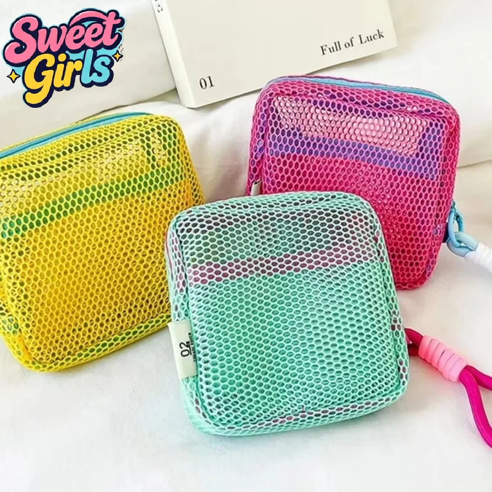 

Mini Coin Purse Portable Mesh Makeup Bag Dopamine Mesh Cloth Money Lipstick Eyeshadow Storage Bag for Travelling Shoping
