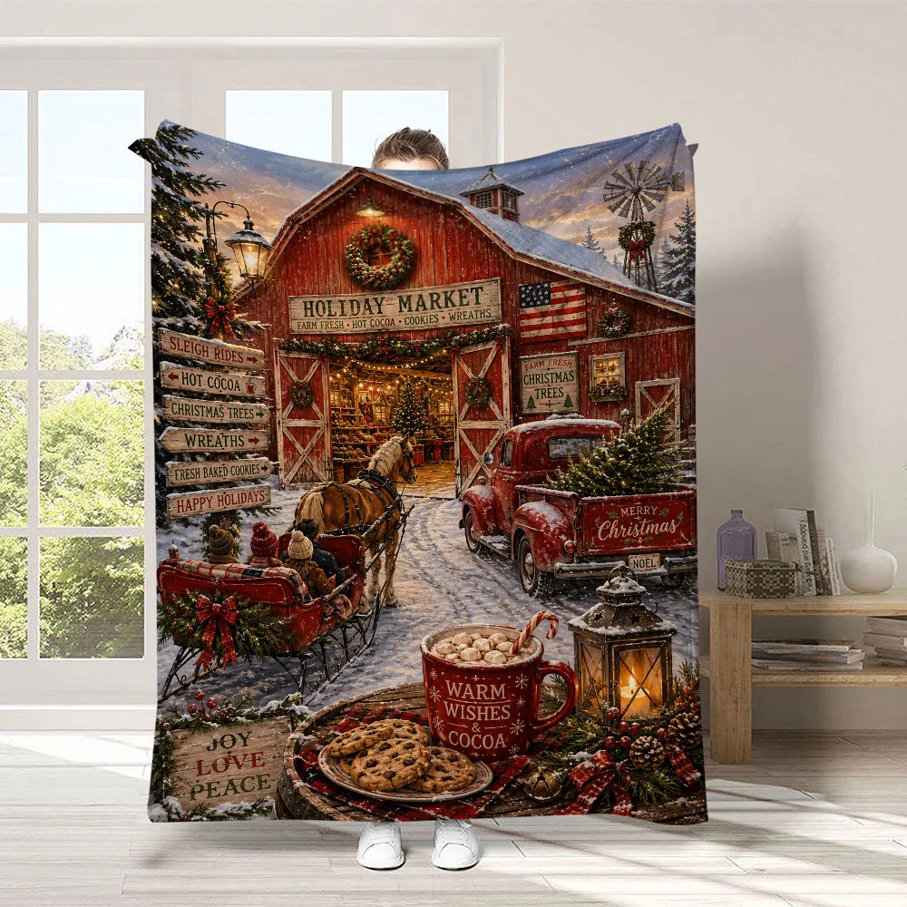 Merry Christmas Flannel Blanket Santa Claus Lovely Snowman Printed Throw Blanket Home Office Heartfelt Gift for Sis Bro Son Dau