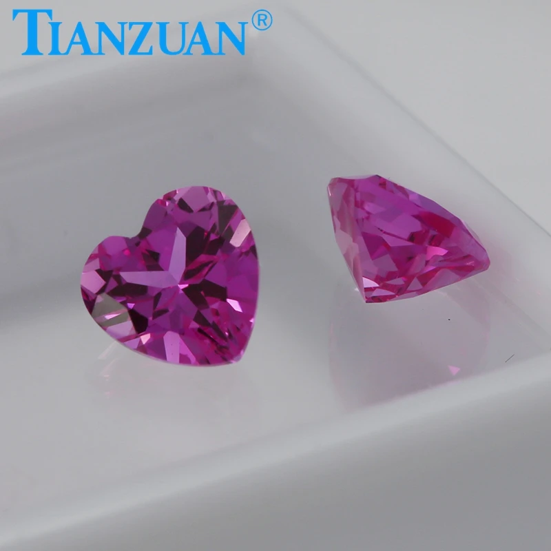 2# Pink Color Heart shape natural cut Artificial Ruby Corundum Stone clear loose stone jewelry making