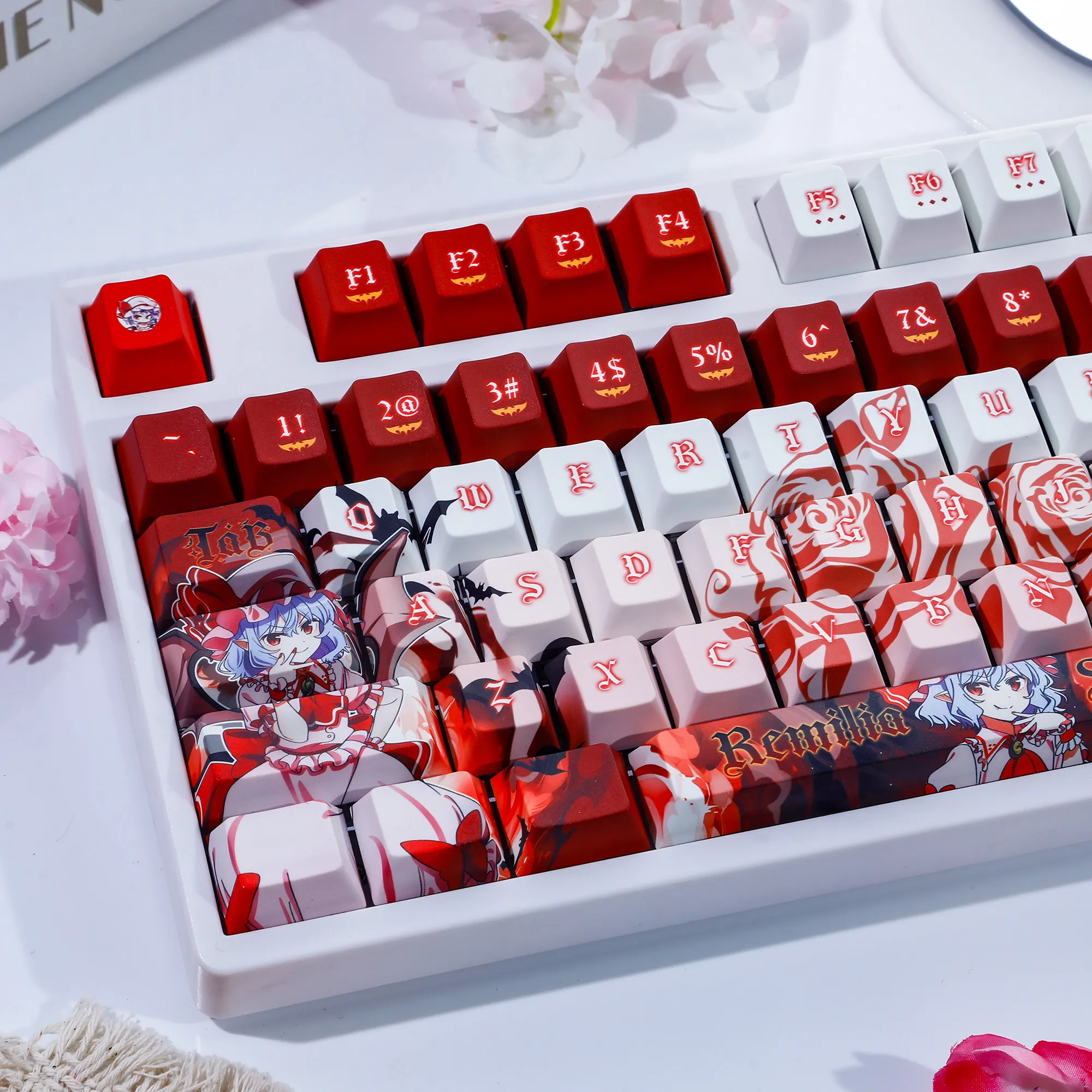 Remilia Scarlet PBT Keycap Touhou Project DYE Sublimation Key Cover Cherry Cross MX Switch Key Caps for Mechanical Keyboard Gift