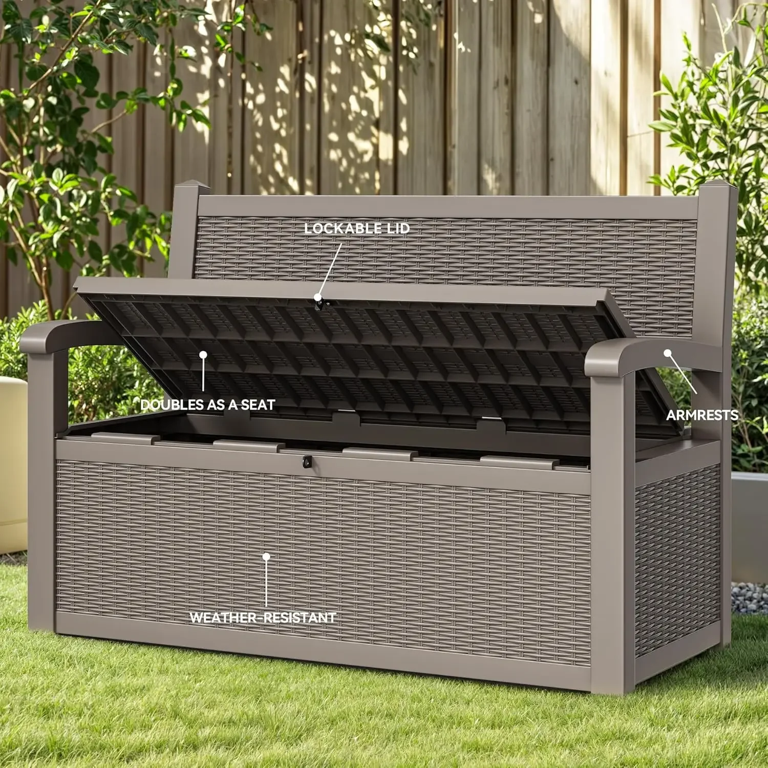 70 Gallon Storage Bench Deck Box, Lockable Patio Bench, Waterproof Outdoor