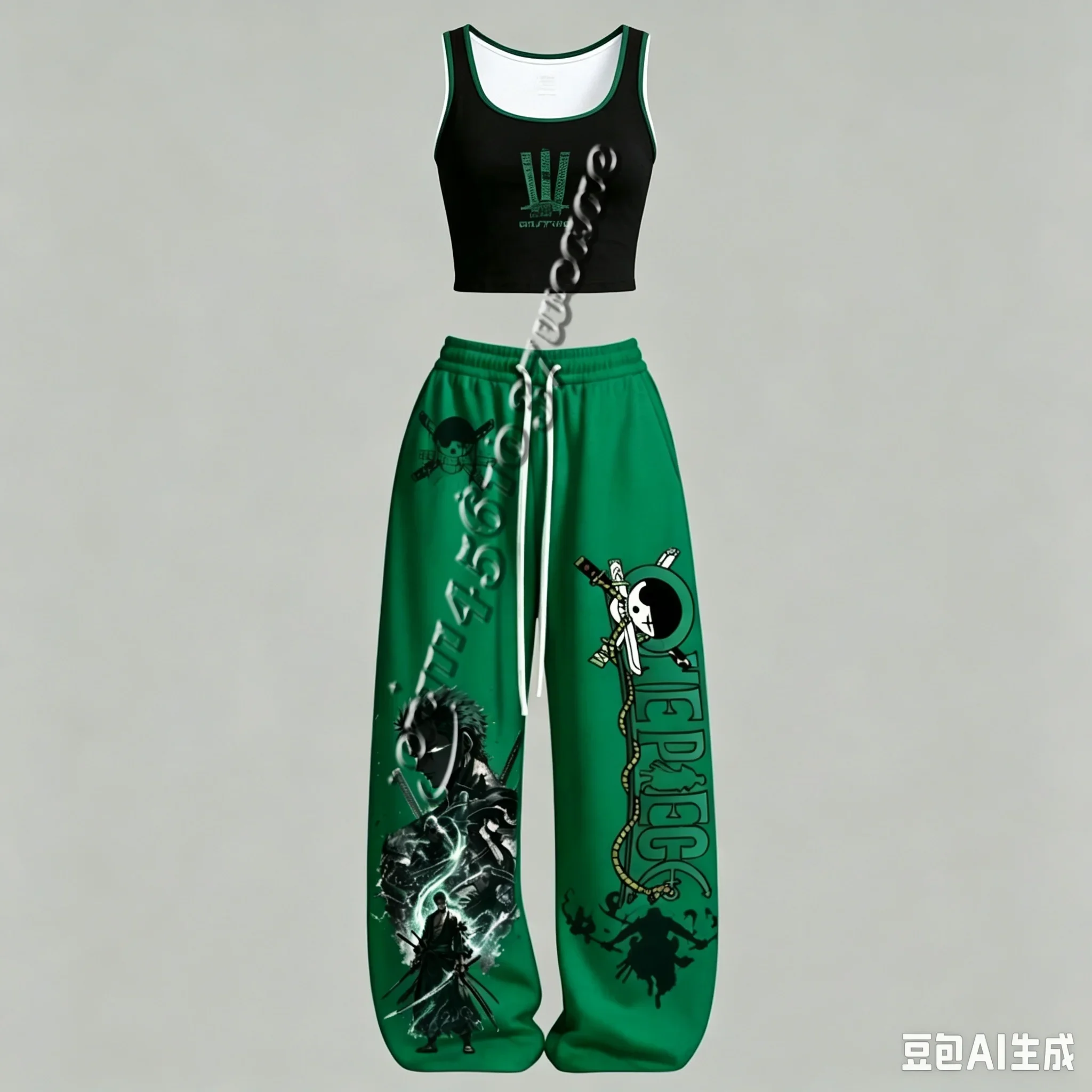 26/27 One Piece Luffy Gear5 Zoro Serie Anime-Charakter Tanktop Weite Hose Set, Unisex Anime-Outfit für die Familie – Detail 6