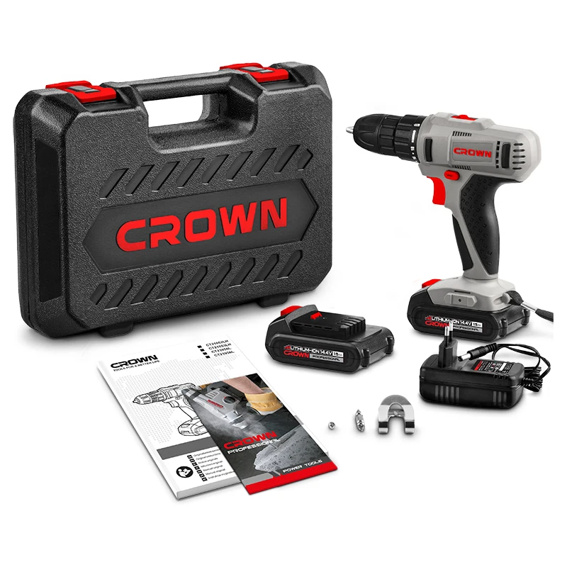 CROWN Screwdriver Drill Set 28mm 14.4v Machine Power Tools Screw Driver 1.5ah 25n.m Rated Voltage Cordless Electric Drills