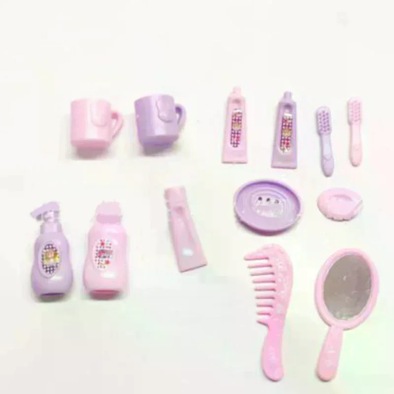 13Pcs 1:12 Dollhouse Miniature Bathroom Supplies Toothpaste Toothbrush Shampoo Shower Lotion Comb Mirror Soap Bathroom Furnitur