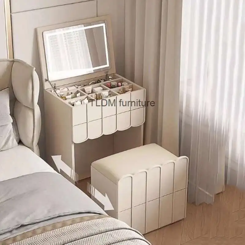 

Aesthetic Drawers Dressing Table Mirror Stool Design Wood Modern Makeup Table White Women Bedroom Mesa De Maquillaje Furniture