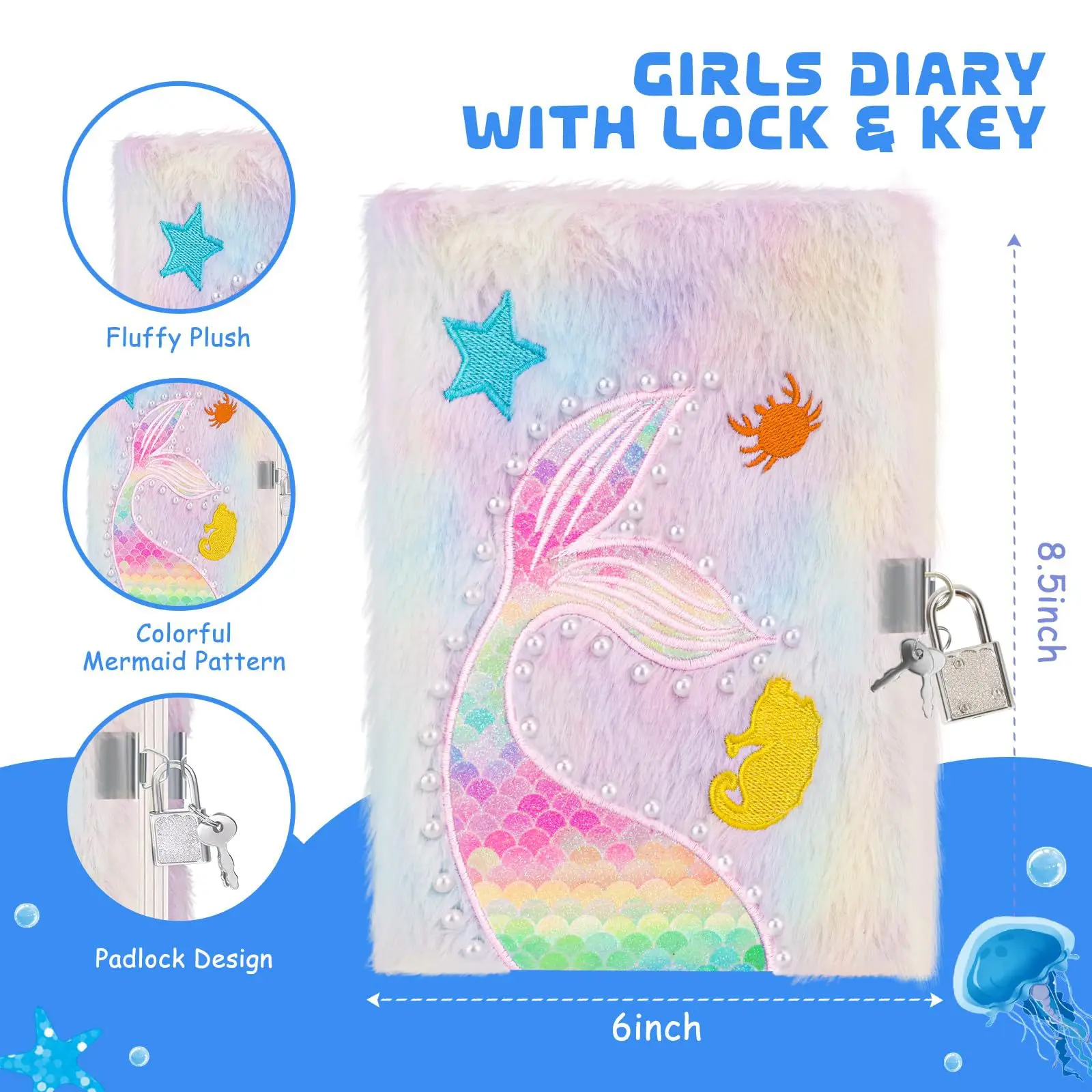 Plush Secret Diary for Girls with Lock Secret Notebook with Pen Toys Writing Set School Notebooks Christmas Gifts for Girls