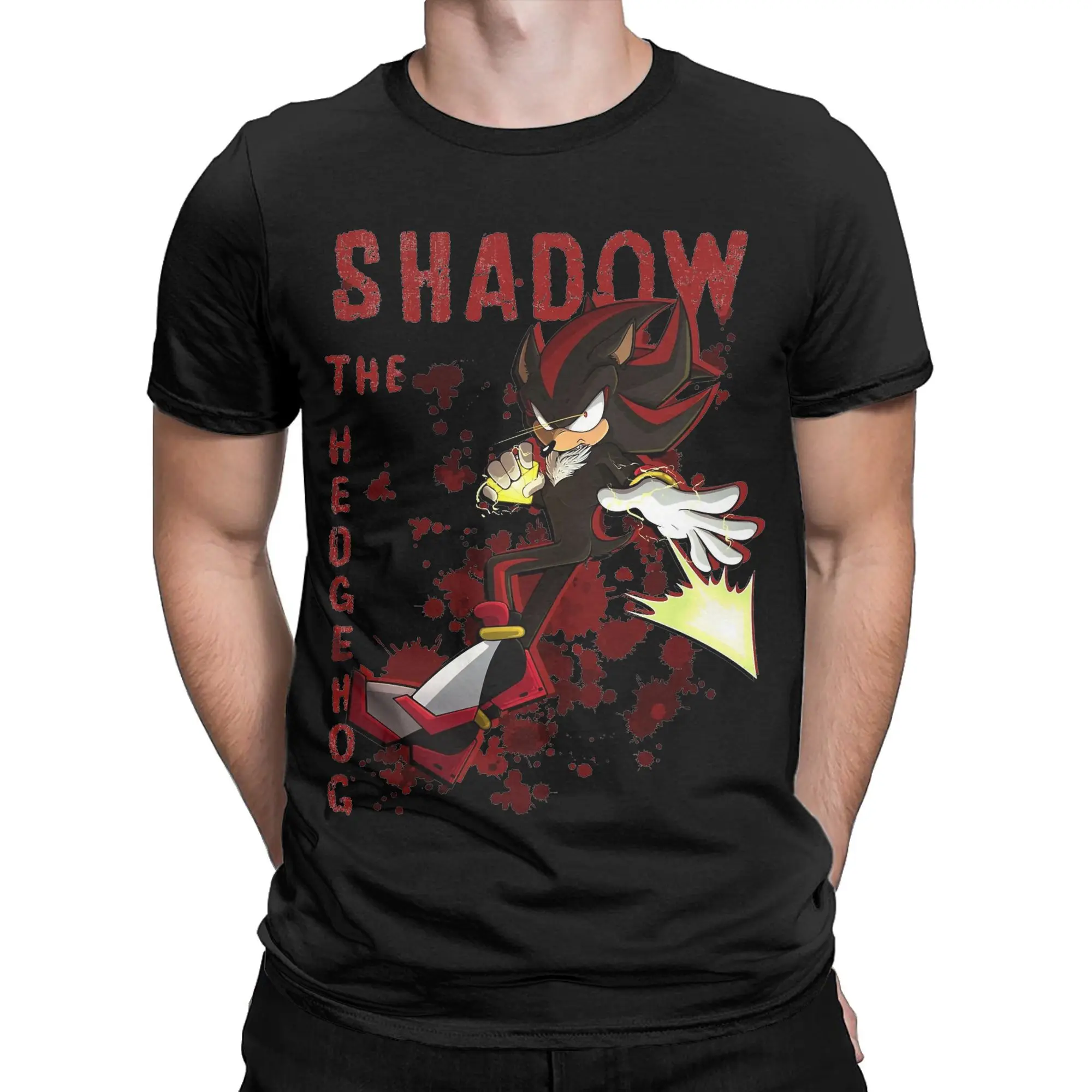 Men Chaos Spear Shadow The Hedgehog Anime T Shirt  100% Cotton Tops Novelty Short Sleeve Crew Neck Tee Shirt Summer T-Shirt