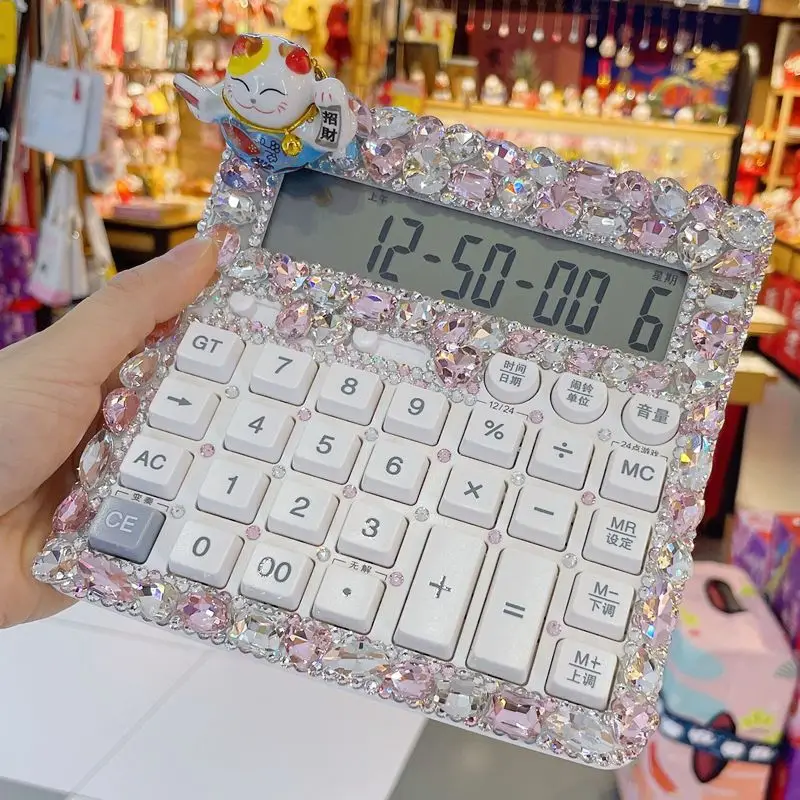 Boutique-calculadora electrónica de lujo para oficina, electrónica para escuela y oficina, calculadora creativa para computadora de escritorio, diamantes de imitación de cristal