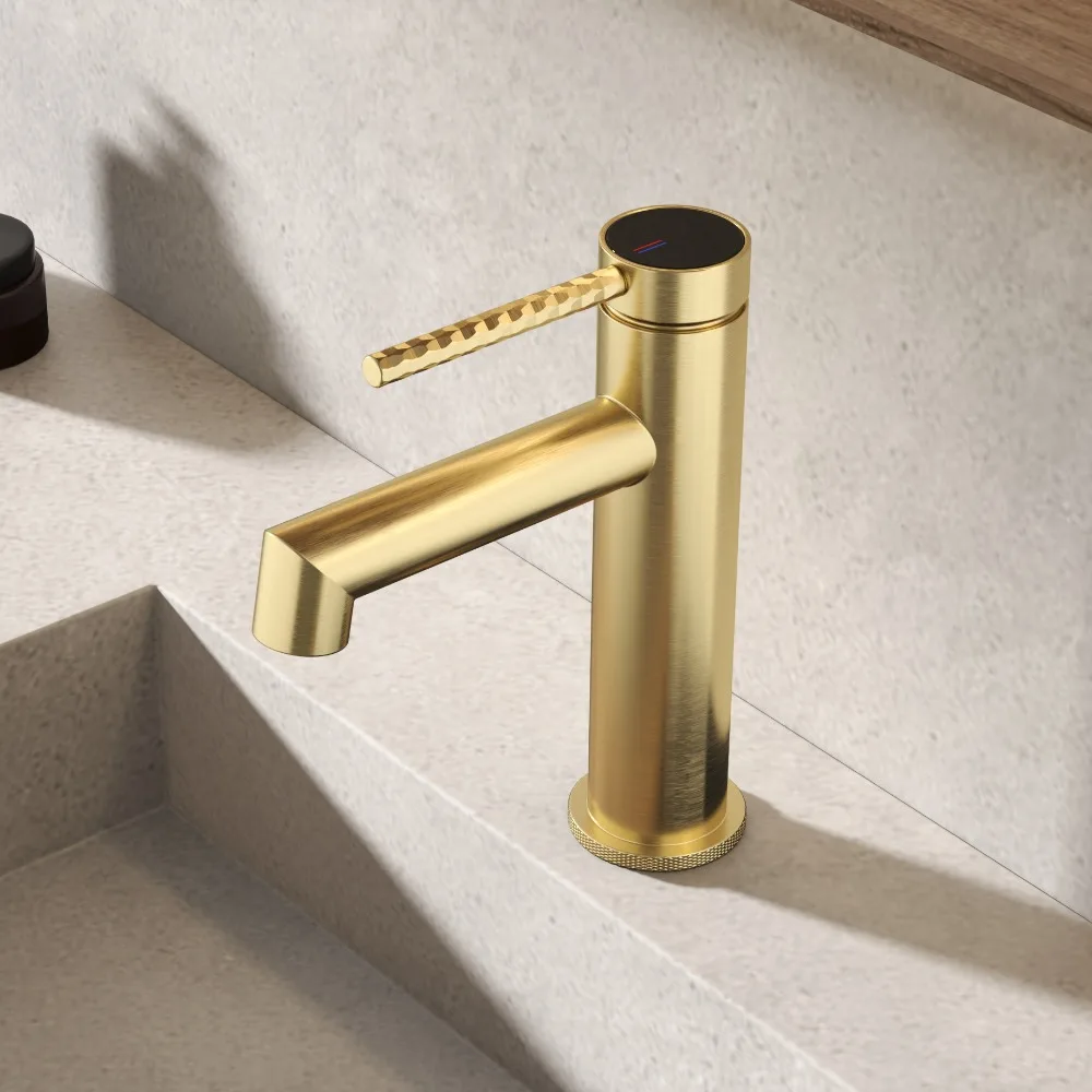 

Brushed Gold Brass Hot Cold Water Mixer Tap Bathroom Sink Basin Faucet