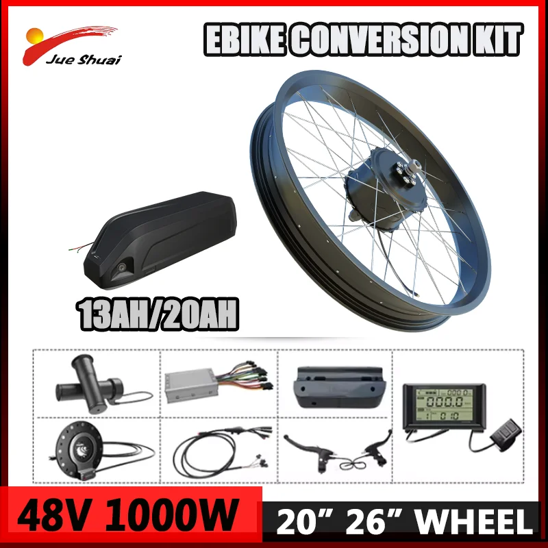 48V 1000W Fat Tire Electric Bike Conversion Kit with 13/20AH HaiLong Battery 170MM 190MM Rear Open Size Snow EBike Kit