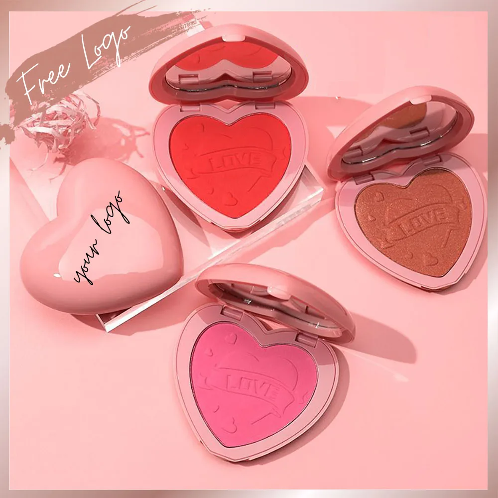 Custom Logo Blush Palette Private Label Powder Cosmetics Portable Size Heart Shape Pigment Face Makeup with Mirror Packaging