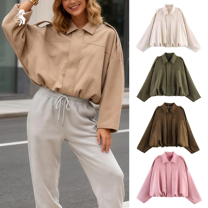 

Разноцветная короткая куртка-пилот с отложным воротником, свободное пальто, винтажный женский осенне-зимний топ в пригородном стиле Trafizaran