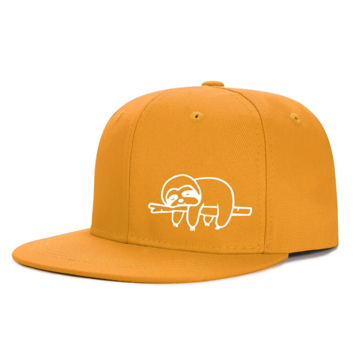 Sleeping Sloth Graphic Flat Brim Baseball Cap Unisex Adjustable Hip Hop Street Cap for All Seasons
