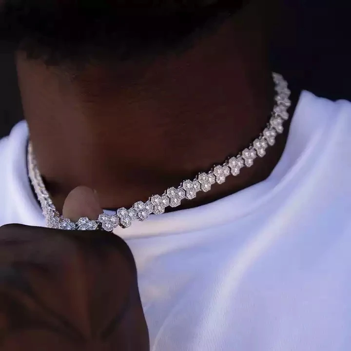 2025 موضة مثلج خارج بلينغ تشيكوسلوفاكيا الخلوية حلية قلادة فضية اللون مايكرو معبد تنس سلسلة القلائد الرجال النساء الهيب هوب مجوهرات