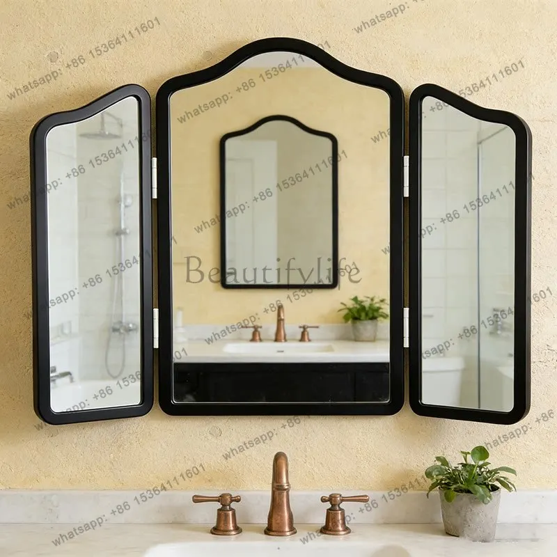 D14 light luxury wall-mounted bathroom mirror toilet wash three-sided folding decorative mirror