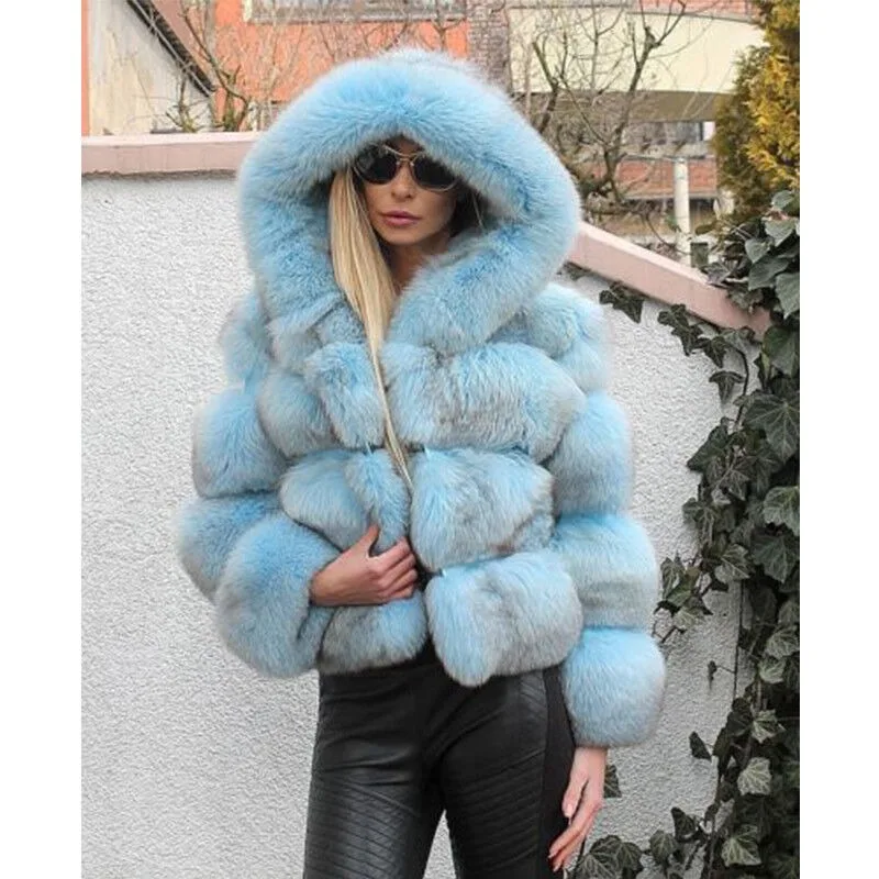 Women Hooded Winter Natural Real Fox Fur Coat Warm Short Jacket Overcoat Outwear women's clothing trend 2024 New in coats