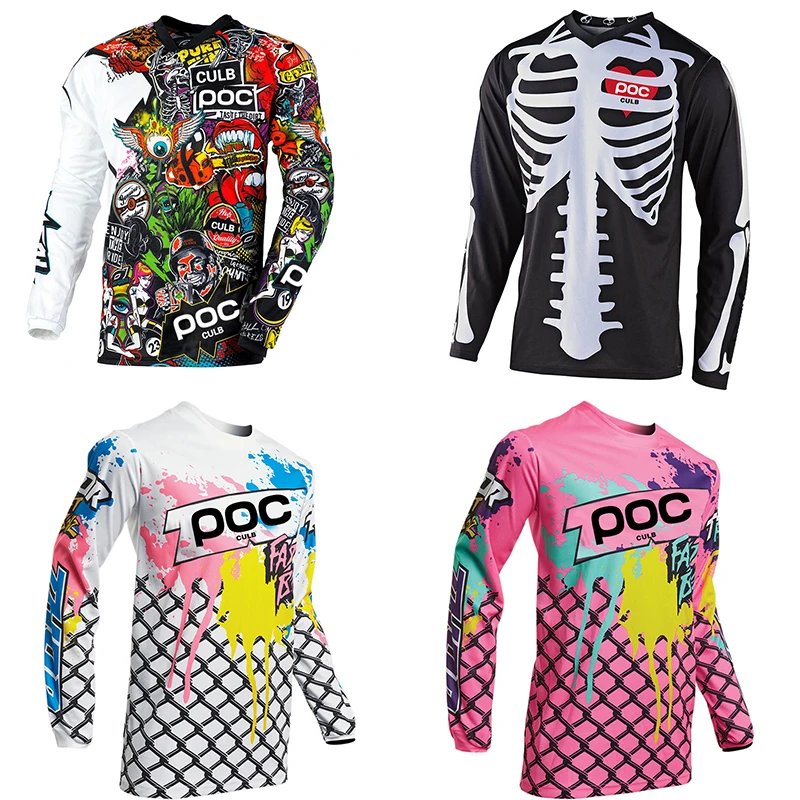 2024 New Long sleeved CULB POC Colorful Fashion Off road Motorcycle Mountain Speed Reduction Customizable Short sleeved T-shirt