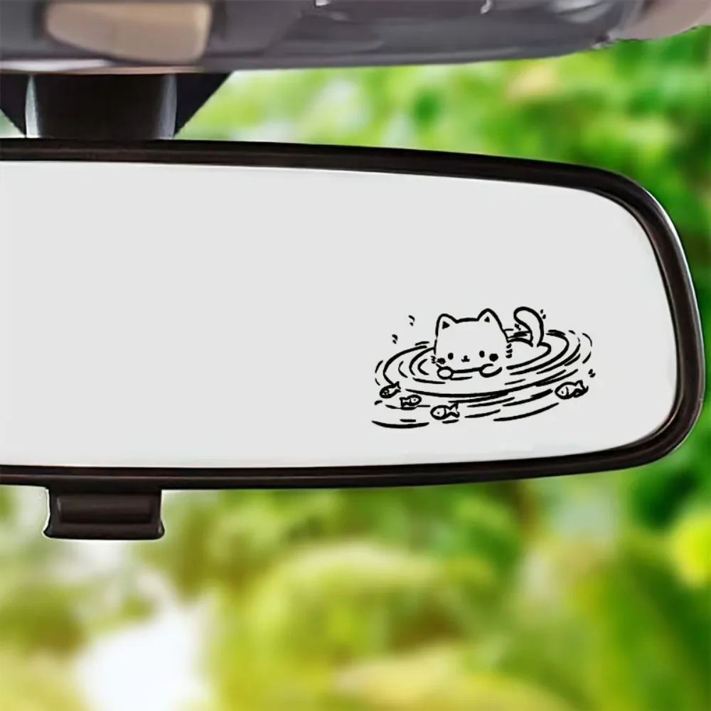 4 قطعة/المجموعة هريرة اللعب في المياه نمط ملصق أسود أبيض مقاوم للماء شارات الفينيل لديكور مرآة الرؤية الخلفية للسيارة