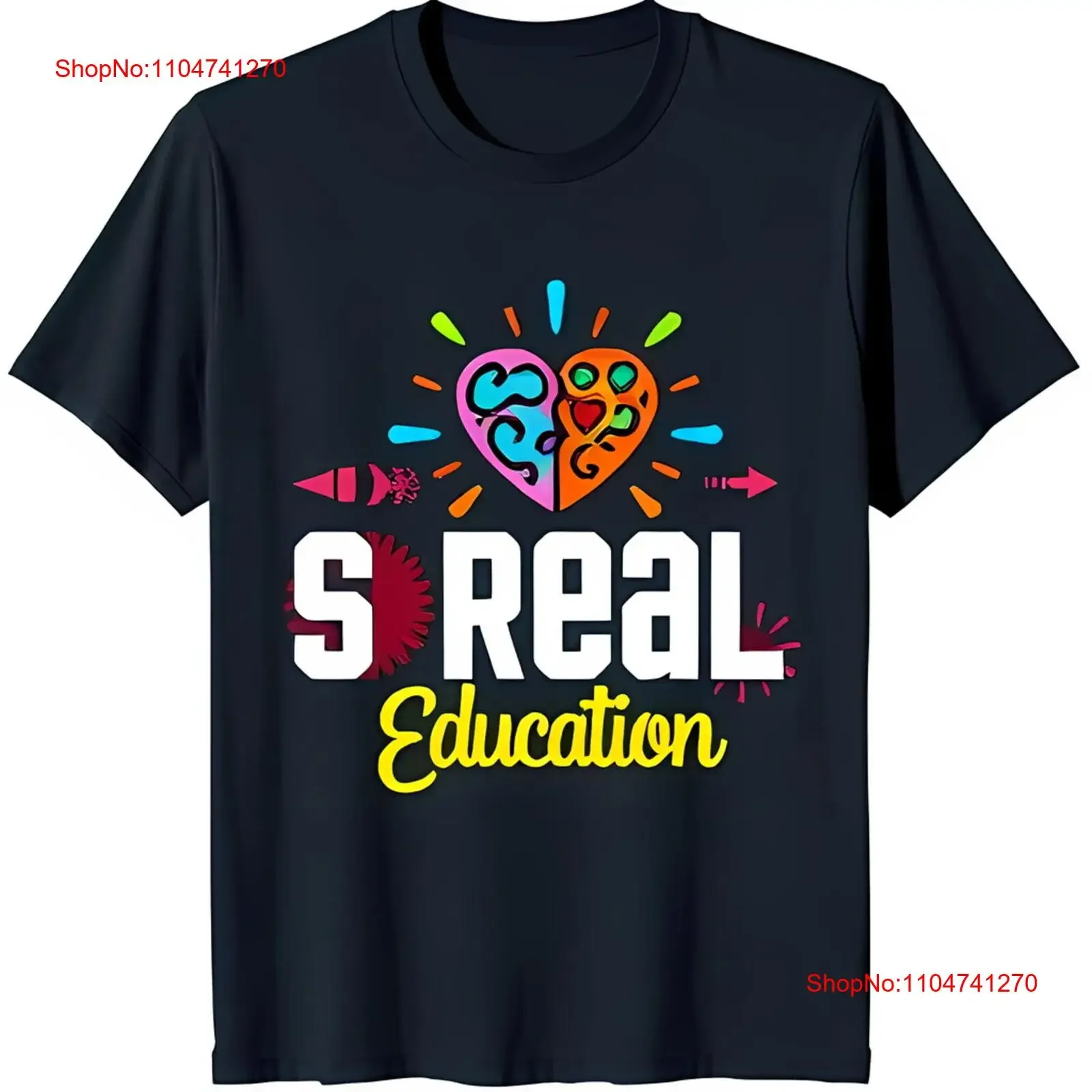 

Черная футболка с красочным сердечком и текстом образования, винтажная стираная универсальная удобная дизайнерская одежда унисекс, мягкая