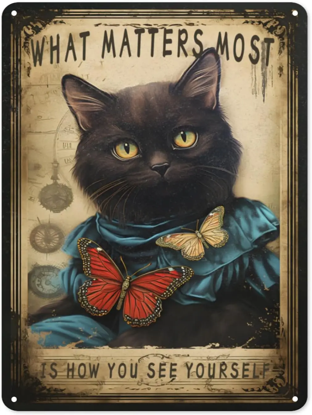 Metal Sign Vintage Room Decor Black Cat Retro Tin logo The most important thing is how do you view your logo whimsigoth home dec