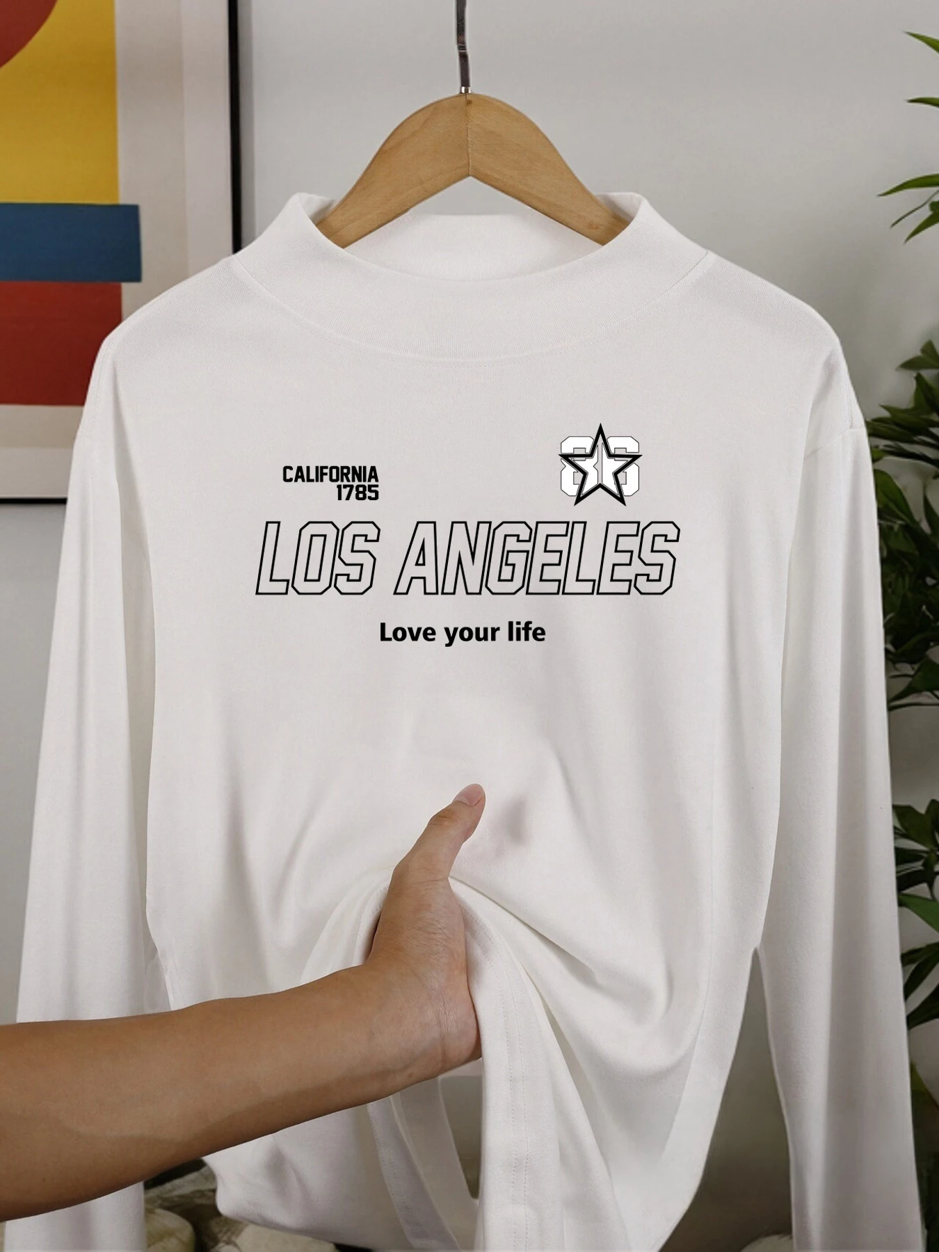 Los angeles califórnia carta camisas de manga comprida engrossado ajuste camisa casual outono topos inverno macio meia gola alta roupas