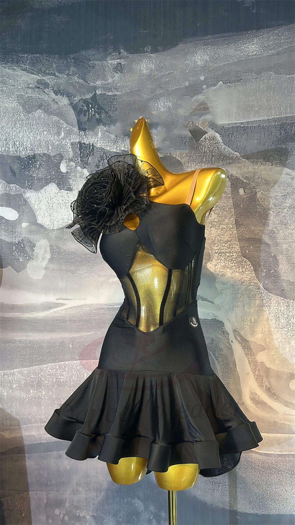 Robe de danse latine pour enfants et adultes, pierre AB, haut de gamme, personnalisée, fleur noire, bretelles, Cha Tango, vêtements pour femmes