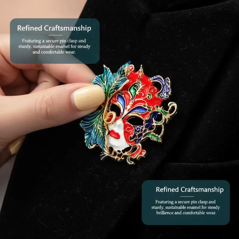 Luxury Enamel Mask Face Brooches Elegant Women Pins Clothing Backpack Decor Necklace Wedding Party Event Jewelry Holiday Gift